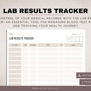 Labor Ergebnisse Tracker, Bluttest, Bluttest, Blutarbeitstracker, Arztbesuche Tracker, medizinischer Organisator