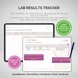 Labor Ergebnisse Tracker, Bluttest, Bluttest, Blutarbeitstracker, Arztbesuche Tracker, medizinischer Organisator
