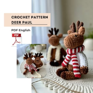 Plush deer crochet pattern, crochet tutorial pdf, amigurumi small toy, Christmas design, Christmas reindeer PDF pattern, pdf stuffed deer