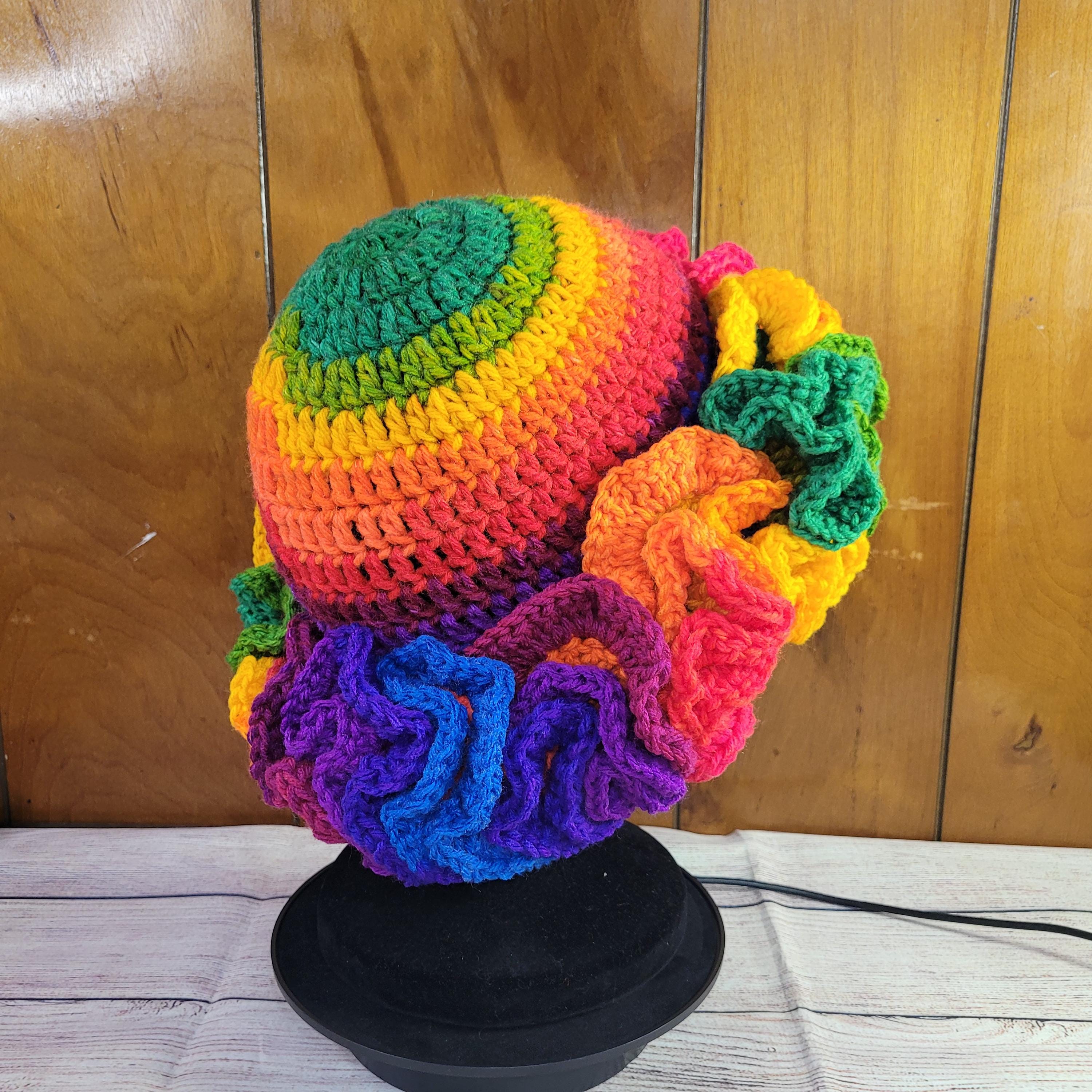 Autumn Rainbow Handcrafted Acrylic Crochet Ruffle Hat OS first time using this yarn and it came out so cute  main image 4