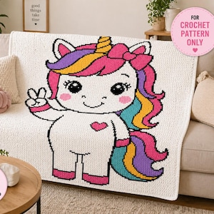 Cute Unicorn Crochet Blanket Pattern | Kawaii Graphghan | Tapestry Crochet Pattern |