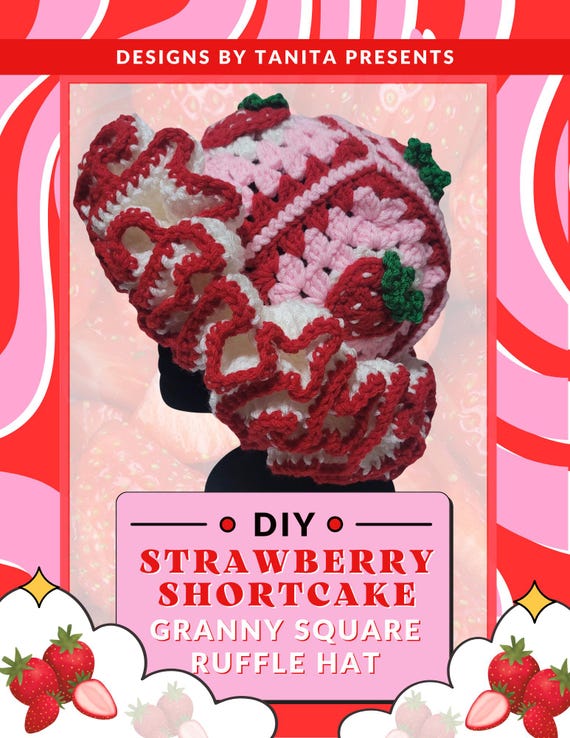 Strawberry Shortcake Crochet Granny Square Hat Pattern: Beginner-Friendly (PDF Download