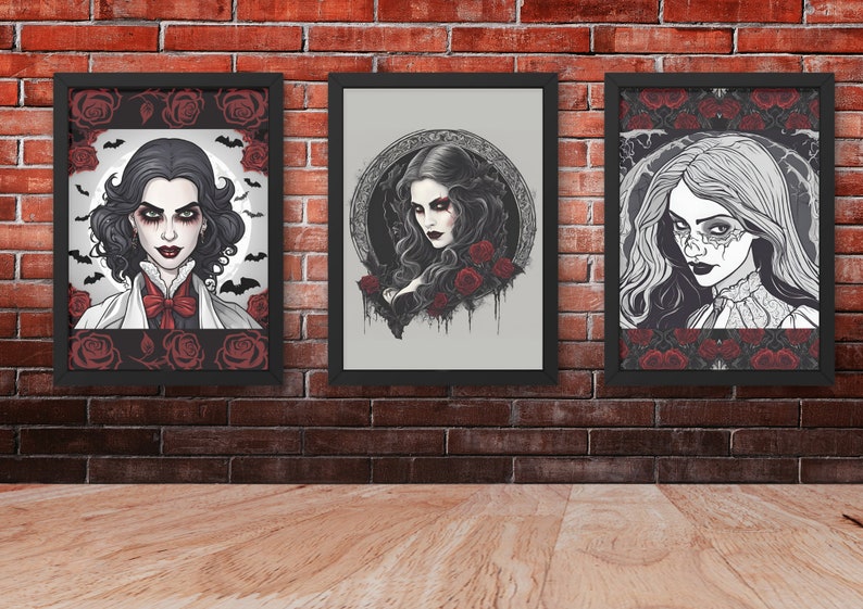 Vampire Poster, 3 Piece Digital Printable Bedroom Wall Art Decor Set ...