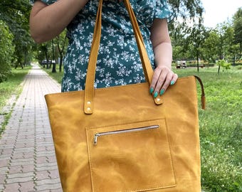 Large Leather Tote Bag, Handmade Crossbody Laptop Bag, Spacious Leather Shoulder Bag, Stylish Women's Shopping Bag, Perfect Gift for Women