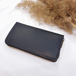 Carteira de couro preta, Clutch de couro, Carteira de couro feita à mão, Carteira de couro masculina, Presente para homens, Bolsa com zíper, Presente de dia dos namorados