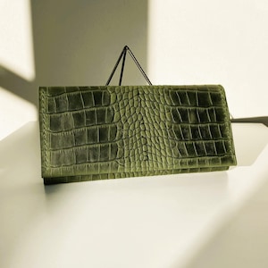 Portefeuille en cuir fait main, sac à main en cuir vert, portefeuille à boutons, portefeuille en cuir pour femme, cadeau de sac à main pour femme, pochette pour femme
