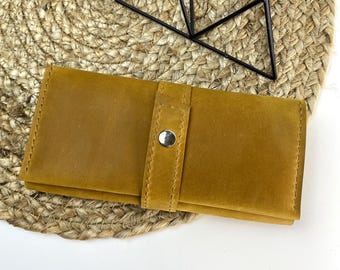 Women Leather Wallet, Personalized Bifold Leather Clutch, Minimalist Long Wallet With Card Holder, Genuine Snap Wallet, Gift For Women