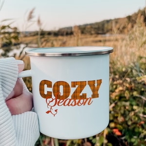 Cozy Season Camping Cup | Autumn Enamel Mug | Coffee Lover Autumn Mug