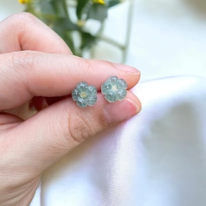 Flower Jade Earstuds Small Icy Blue Earrings Guatemala Jadeite - E24