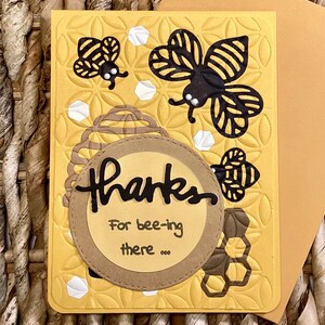 Thank You Card - bumblebee, nature, spring, outdoors, honey, anniversary, honeycomb, 3-D, handmade, textured