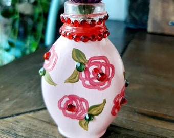 Miniature bud vase, Flower vase, pink and roses bud vase, glass bottle vase