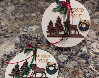 Blessed Yule - Winter Solstice Ornament (Moose)