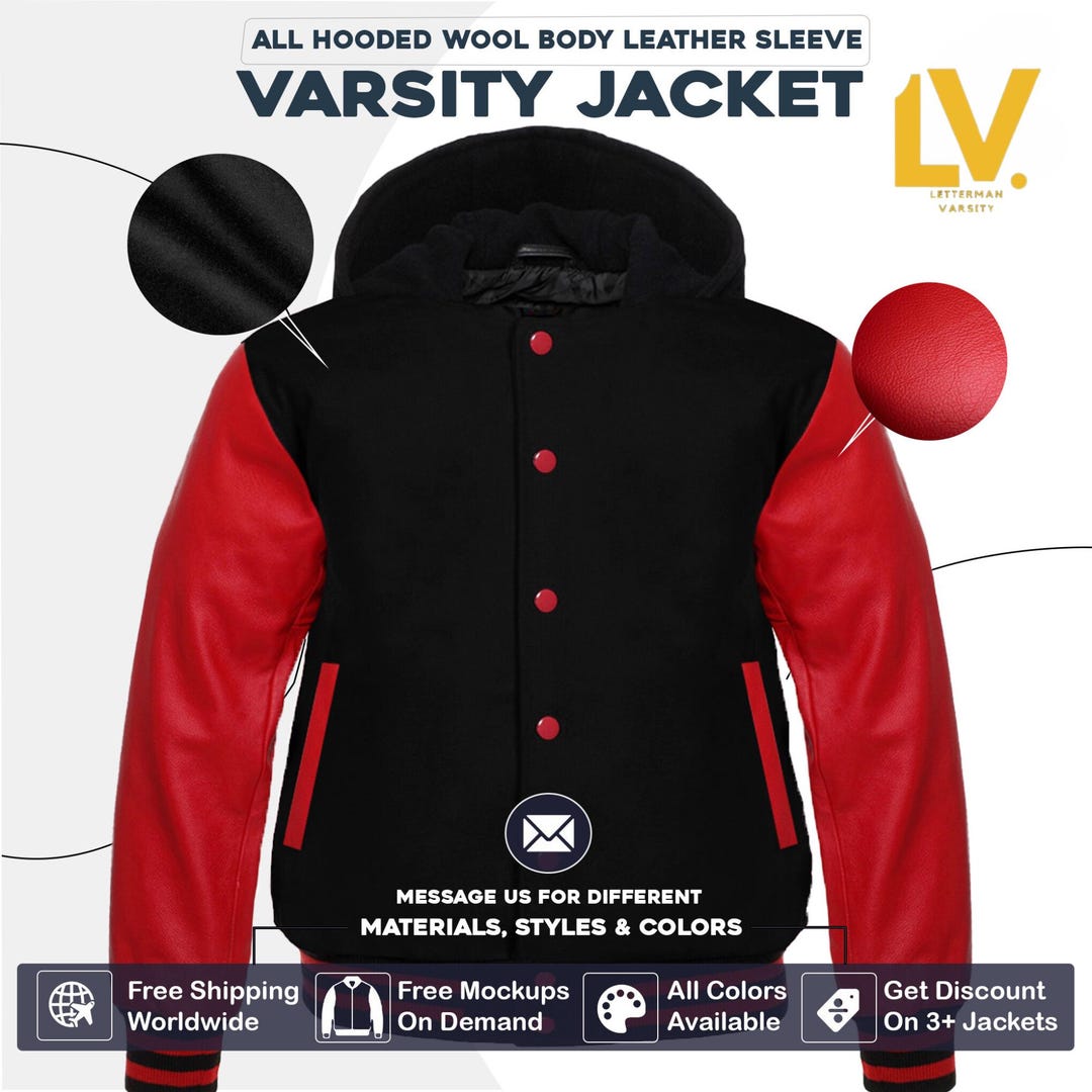 Custom Royal Black Solid Color Varsity Letterman Jacket