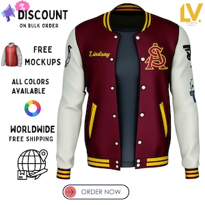 Varsity Letterman Jacket For Men Womens And Kids Custom made Maroon And White jacket For Football Rugby Baseball Teams