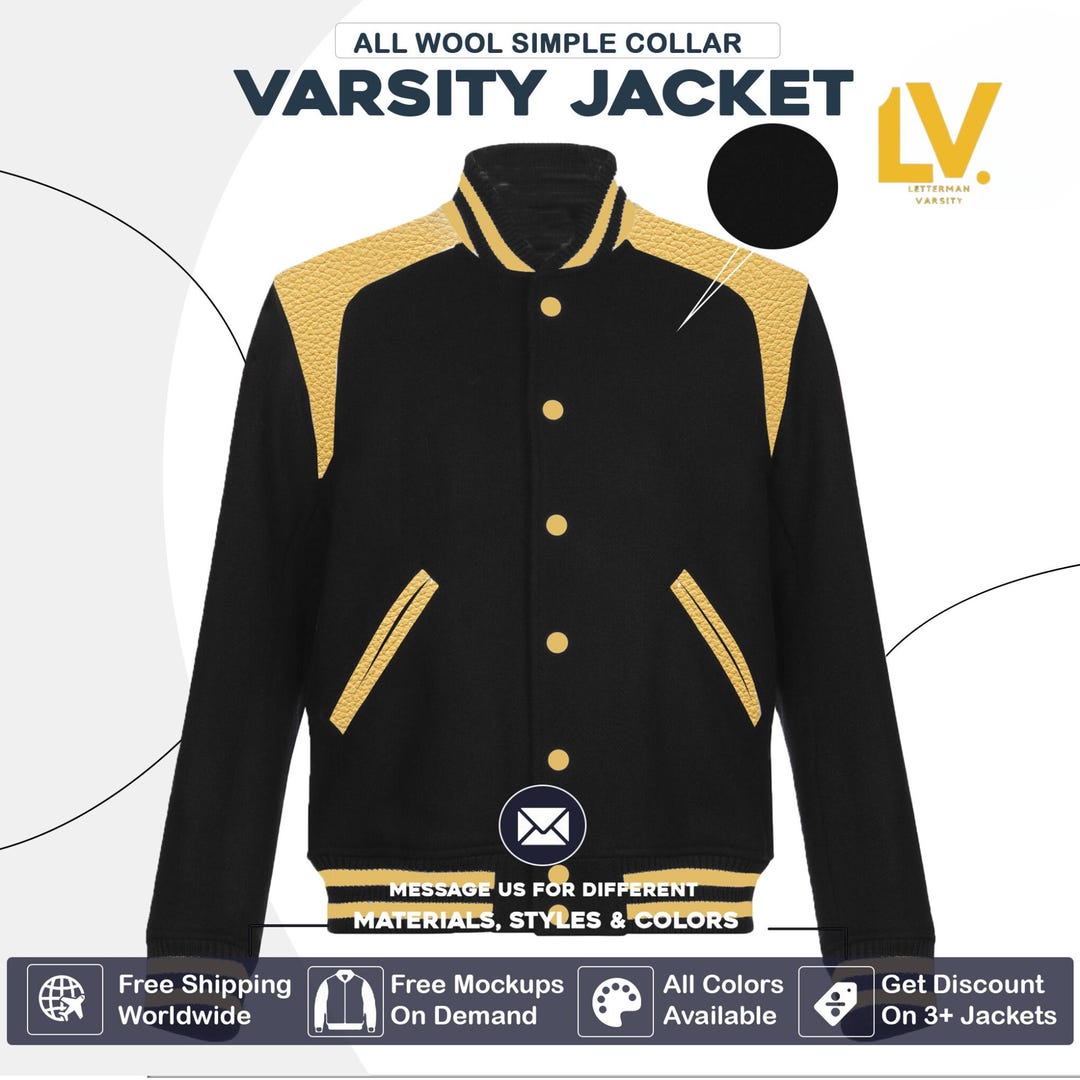 Letterman Varsity Jacket Black Gold Striped Shoulders for Men, Women ...