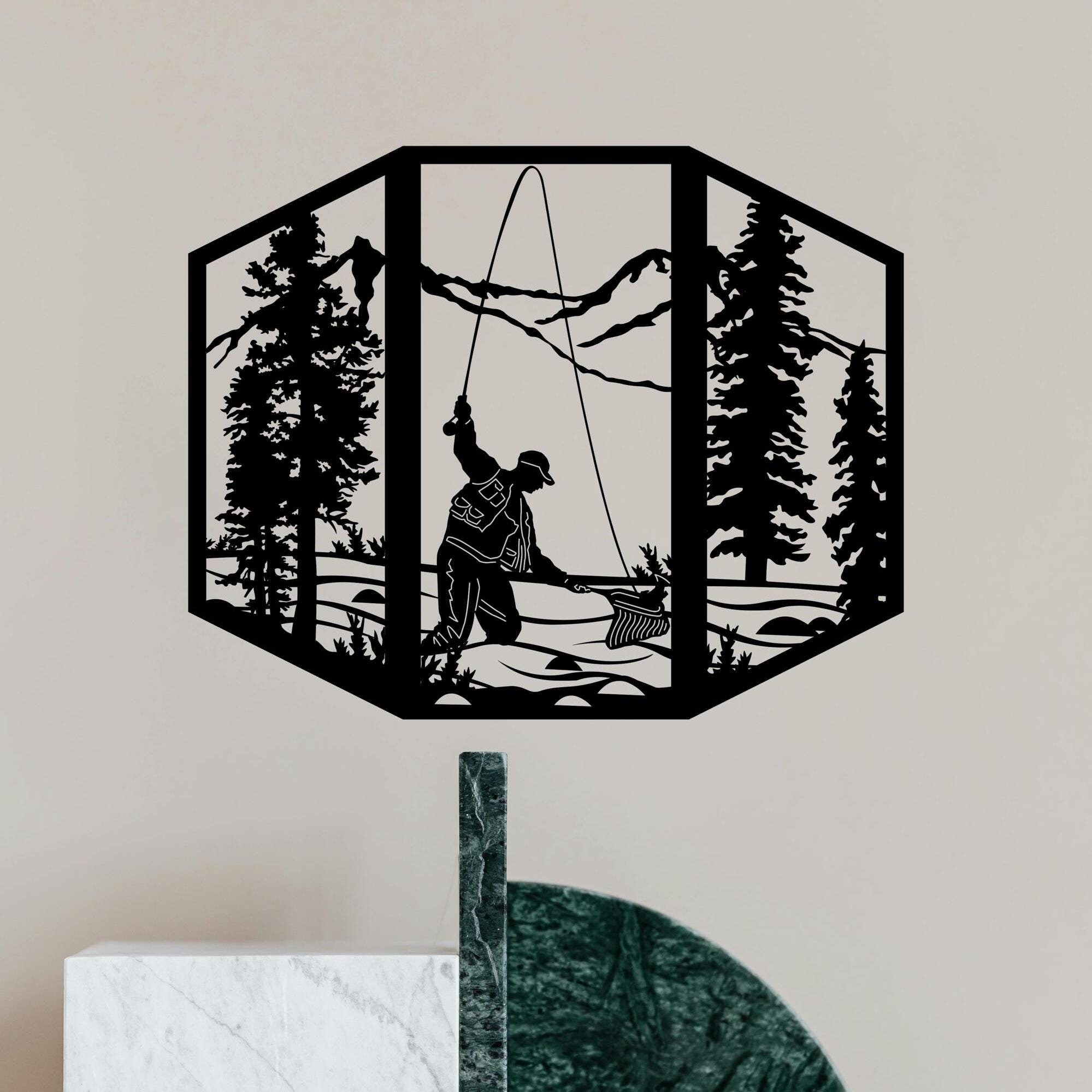 Fishing, Fisherman Cut Svg Dxf File Wall Sticker Pdf Template Cnc ...