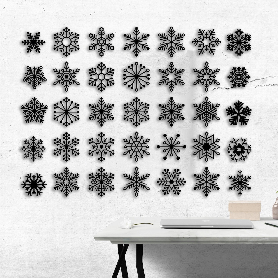 Snowflakes (35 Pcs) Cut Svg Dxf File Wall Sticker Pdf Template Cnc ...