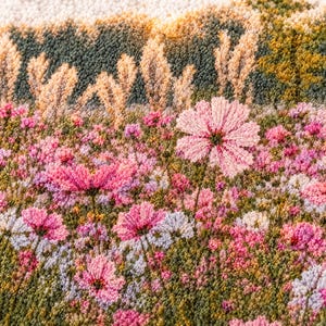 Floral Beach Towel, Pink Cosmos Flower Field Photo Art, Golden Hour Garden Decor — Garden Lover Gift bild 4