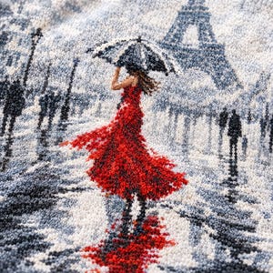 Paris Beach Towel, Rainy Eiffel Tower Red Dress Art, Impasto Art Print — Travel Lover Gift bild 4