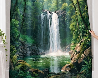 Tropical Waterfall Shower Curtain, Jungle Shower Curtain, Rainforest Decor — Nature Lover Gift