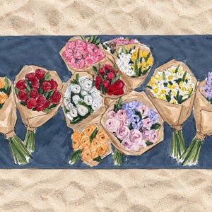 Floral Beach Towel, Flower Market Bouquet Art, Painterly Kraft Wrapped Flowers — Flower Lover Gift bild 3
