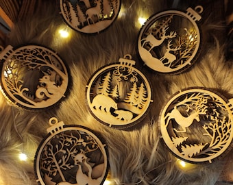 Houten 3D-kerstballen in diverse kerstmotieven – Kerstversiering van lindehout multiplex | Natuurlijke boomversiering, handgemaakt en duurzaam