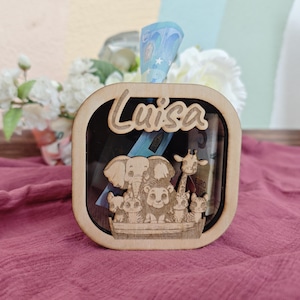 Tirelire en bois | Tirelire pour enfants | Cadeau d'argent | Cadeau d'anniversaire | Motifs d'animaux mignons