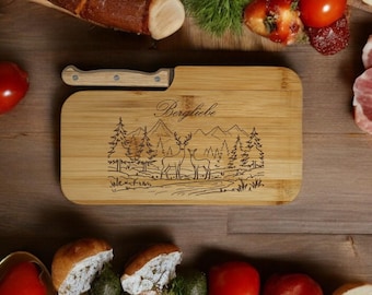 Gepersonaliseerde snackplank met gravering & mes – snijplank van bamboehout | Cadeau-idee voor snacks, keuken, picknick