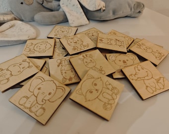 Persoonlijk houten geheugenspel met dierenmotieven - educatief speelgoed voor kinderen, houten speelgoed voor dieren, geheugenspel cadeau
