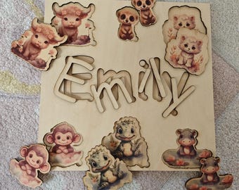Aanpasbare houten dierenpuzzel voor kinderen - educatief houten speelgoed met dierenmotieven | Duurzaam kinderpuzzelcadeau Montessori