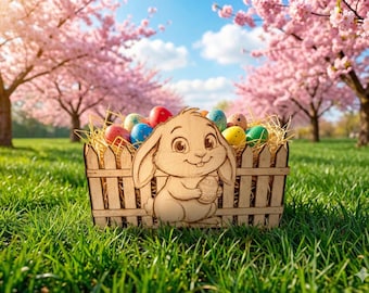 Gepersonaliseerd houten paasnest - Paasmandje voor kinderen met konijntje - Paascadeau voor kleinkind - Paasmandje voor eierjacht - Lente tafeldecoratie