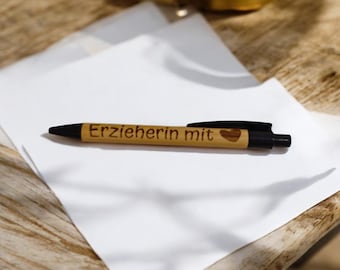 Personalisierter Bambus Kugelschreiber | Stift mit Wunschbeschriftung | Holzgravur