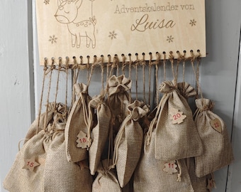 Gepersonaliseerde houten adventskalender met gravure – met naam & dierenmotief | Adventscadeau Kerstmis duurzaam herbruikbaar