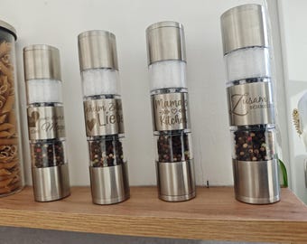 Personalisierte Salz- und Pfeffermühle mit Gravur – Edelstahl Gewürzmühle Geschenk Küche Mama Freund Familie Paar