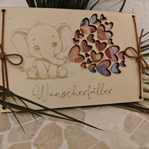 Geldgeschenk aus Holz | Herzenswunsch | Geschenkkarte | Geburtstagsgeschenk | inkl. Band