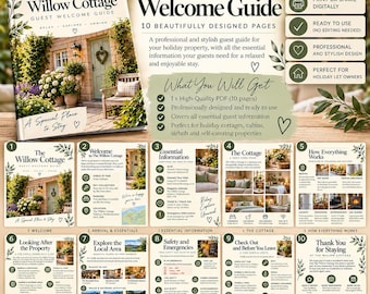 Libro de bienvenida personalizado de Airbnb, guía para huéspedes de alquiler vacacional en PDF, paquete de bienvenida personalizado para casas rurales, folleto informativo para huéspedes.