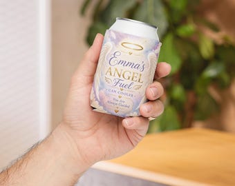 Personalized Guardian Angel Can Cooler | Custom Angel Wings Drink Sleeve Spiritual Faith Gift Protection Beverage Holder
