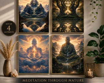 Meditation Through Nature Wall Art Set Optical Illusion Nature Prints Spiritual Decor | Zen Landscape Art A4 Printable Digital Download