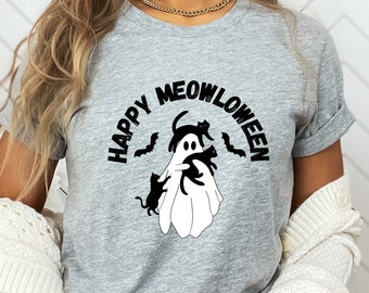 Gray Happy Meowloween Cat Lover Cat Lady Unisex Gift T-Shirt