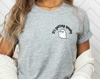 It's Getting Spooky Gray Unisex T-Shirt Left Chest Print Cute Ghost Halloween Tee