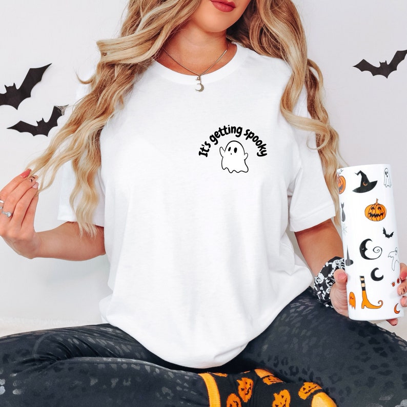 Cute It's Getting Spooky Halloween Aesthetic Trendy Tumblr Ghost T-Shirt image 1