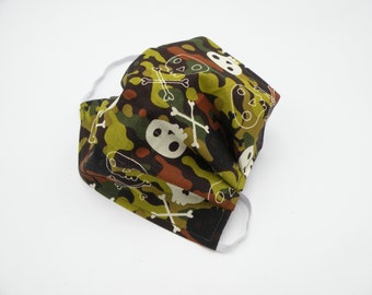 Skulls and Camo Cloth Face Mask, Washable, Opening for Filter Insert