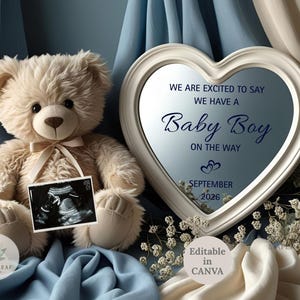 Boy Pregnancy Announcement, Digital baby Reveal Template, blue boy gender reveal,  Instant Download, having a baby boy, its a baby boy