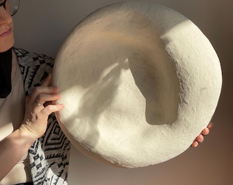 Large Wabi Sabi Paper Mache Wall Art: Zen Minimalist Sculpture