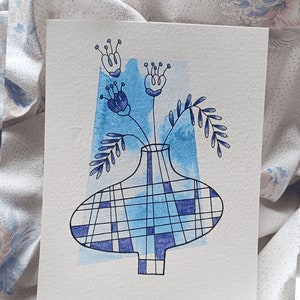 Carte faite main "Cueillette bleue 1"