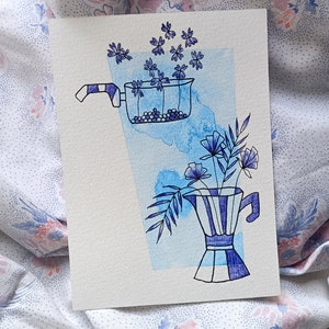 Carte faite main "Cueillette bleue 7"