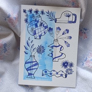 Carte faite main "Cueillette bleue 8"