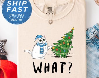 Funny Cat Christmas Shirt , Cute Holiday Tee for Cat Lovers ,What Didnt Knock the Tree Over, Humorous Xmas T-Shirt ,Perfect Christmas