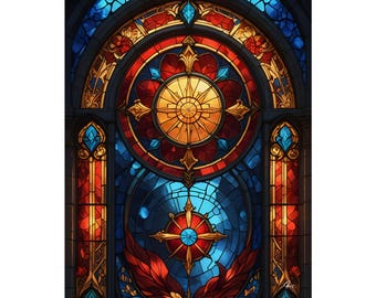 Stained Glass Style Satin Wall Art Print: Colorful Home Decor