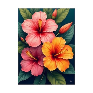 Hibiscus Vibrant Floral Satin Posters, Tropical Wall Art, Spring Gift Idea, Office Wall Art Nature Lover Art, Wall Art Accent Decor